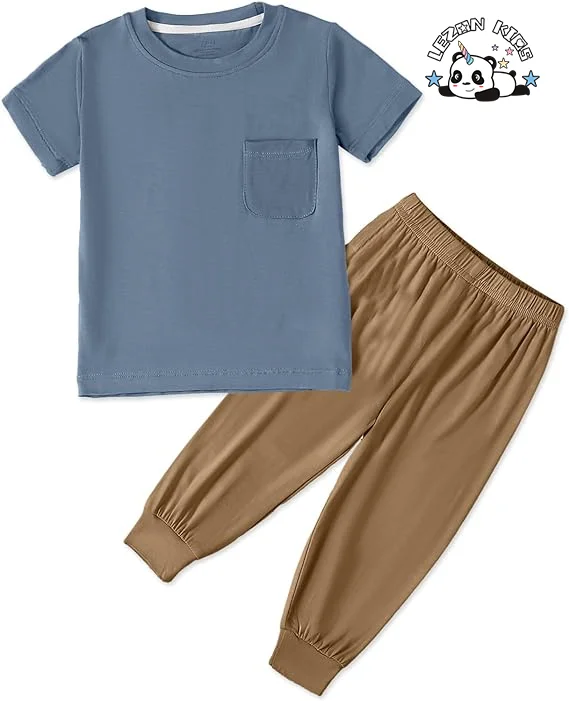 LEZONKIDS - Conjunto de 2 peças de roupas de brincar para meninos, camisetas de manga longa com bolso e calças para outono e inverno para crianças de 2 a 14 anos